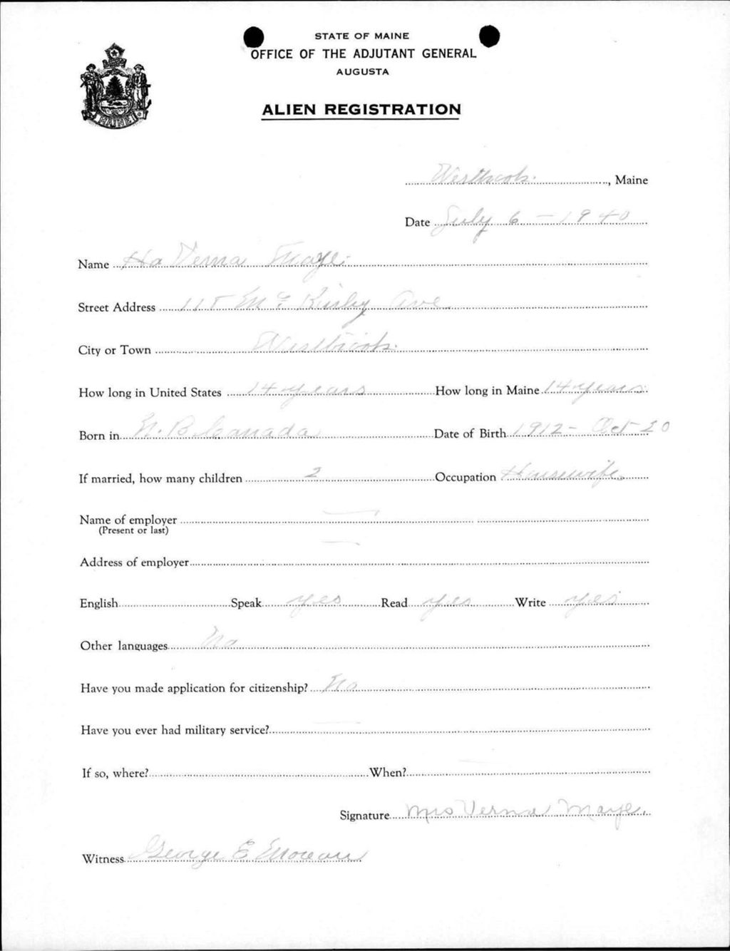 Miniature of Alien Registration- Maye, Verna (Westbrook, Cumberland County)