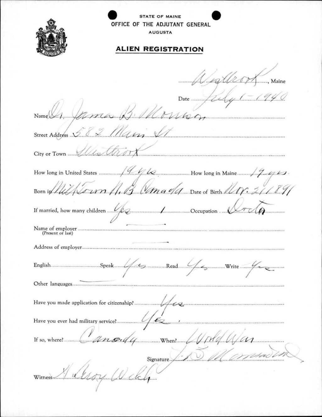 Miniature of Alien Registration- Morrison, Dr. James B. (Westbrook, Cumberland County)