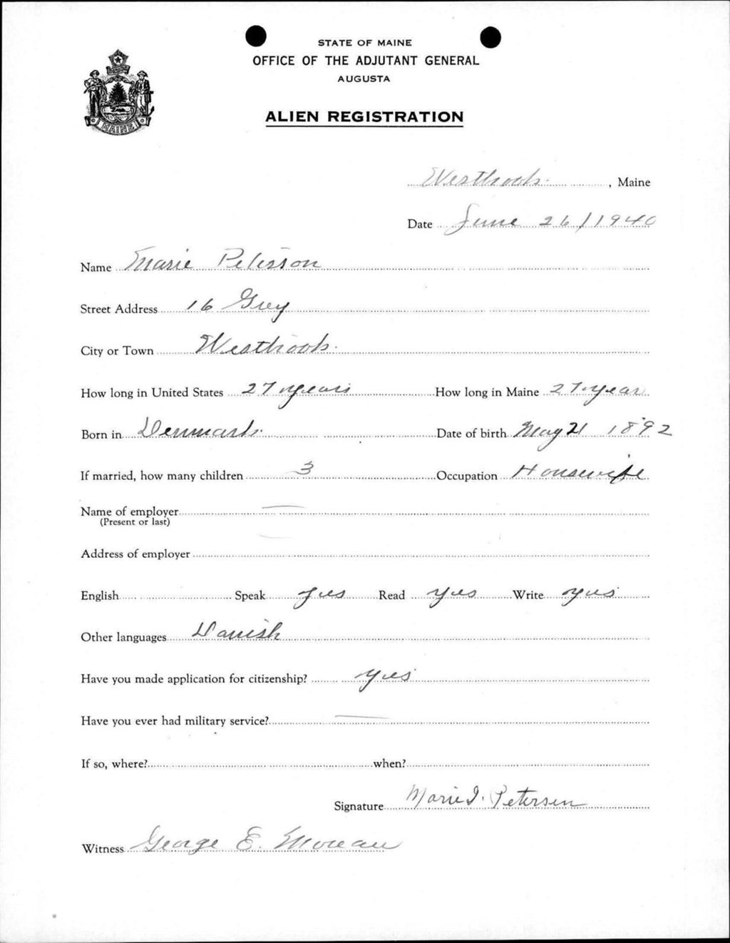 Miniature of Alien Registration- Peterson, Marie (Westbrook, Cumberland County)