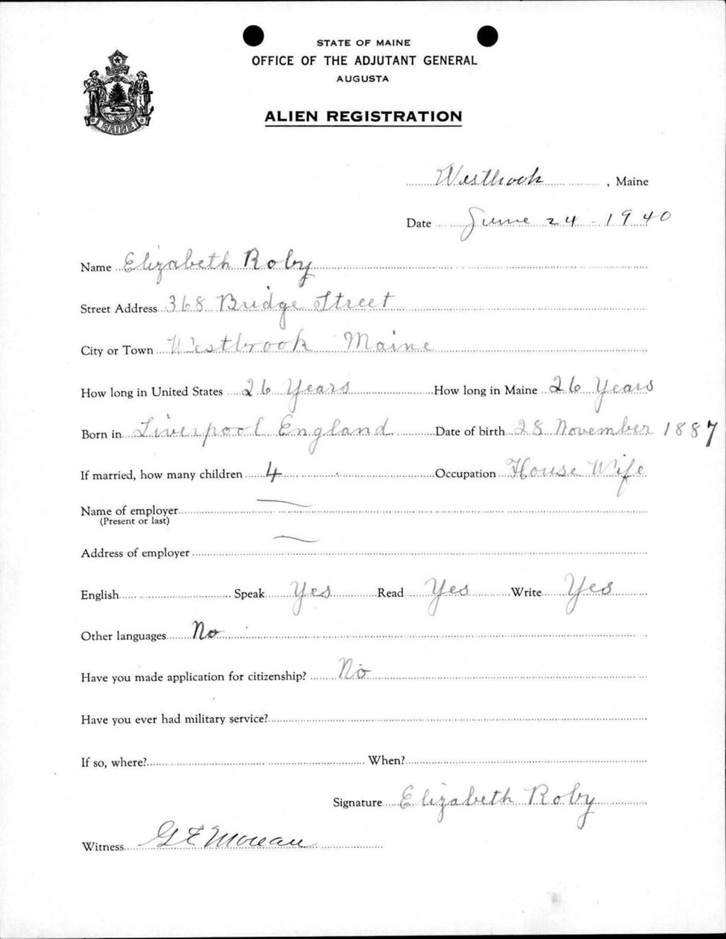 Miniature of Alien Registration- Roby, Elizabeth (Westbrook, Cumberland County)