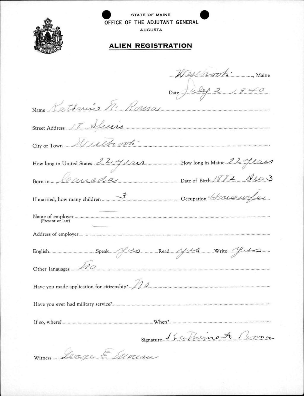 Miniature of Alien Registration- Roma, Katherine N. (Westbrook, Cumberland County)