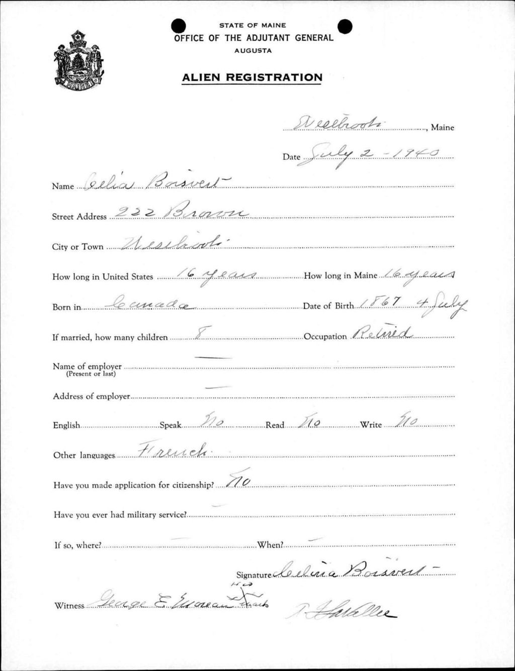 Miniature of Alien Registration- Boisvert, Celia (Westbrook, Cumberland County)