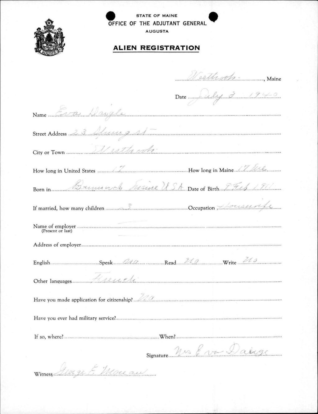 Miniature of Alien Registration- Daigle, Eva (Westbrook, Cumberland County)