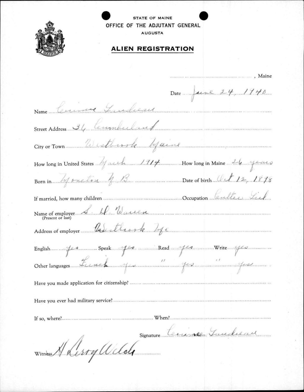 Miniature of Alien Registration- Gaudreau, Corinne (Westbrook, Cumberland County)