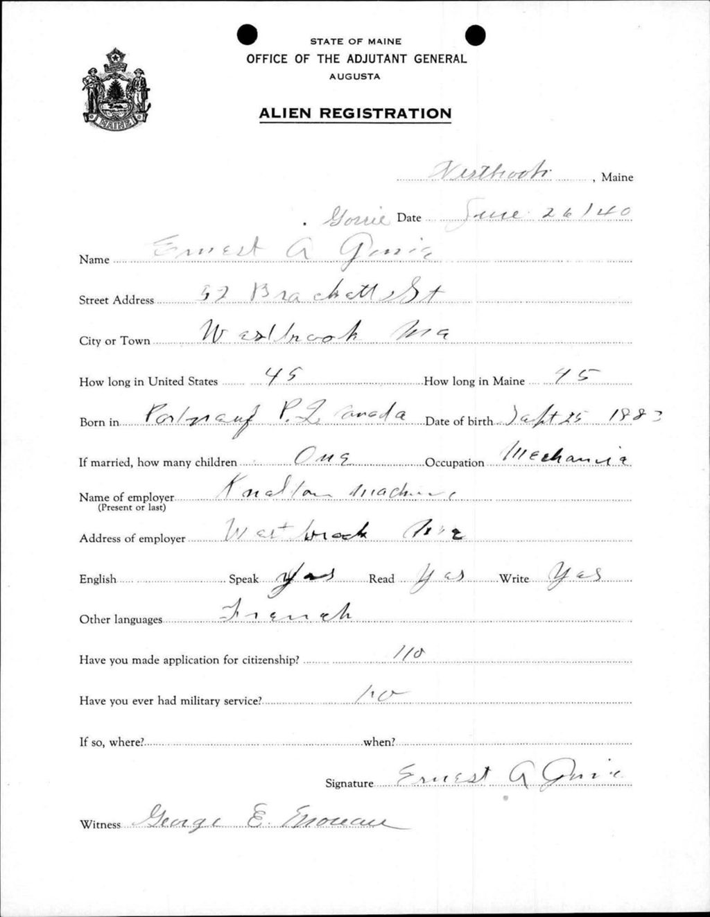 Miniature of Alien Registration- Gorrie, Ernest A. (Westbrook, Cumberland County)