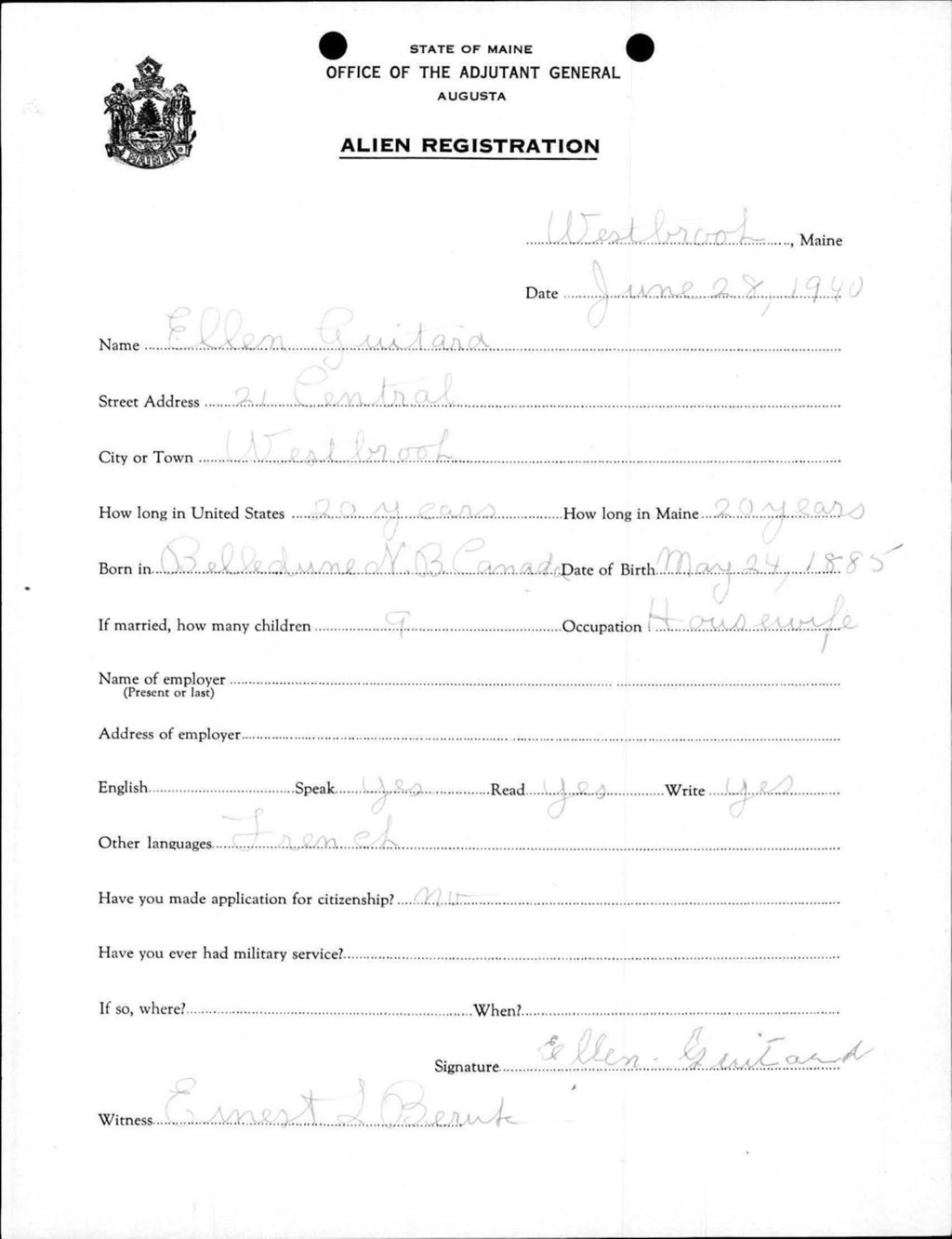 Miniature of Alien Registration- Guitara, Ellen (Westbrook, Cumberland County)