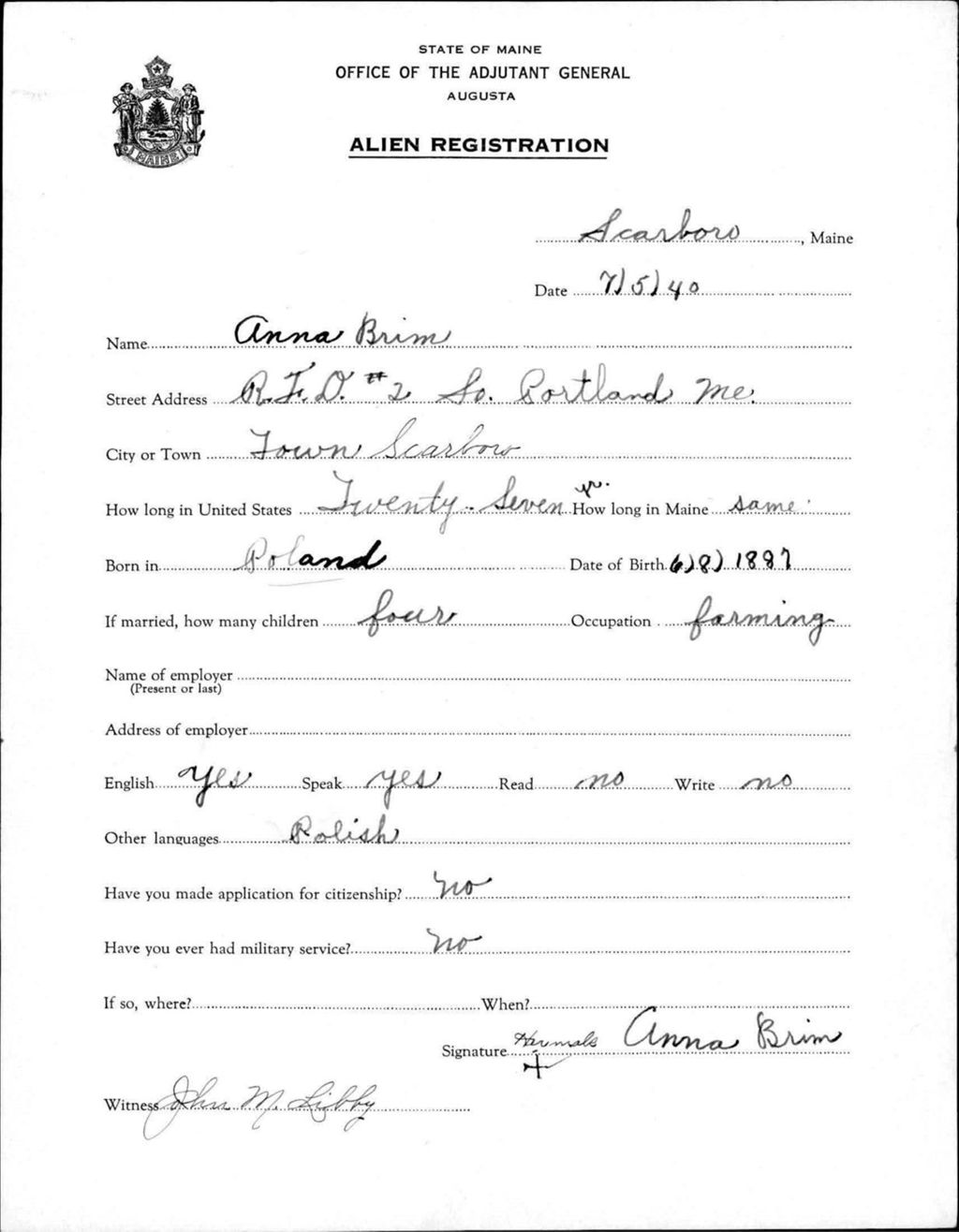 Miniature of Alien Registration- Brim, Anna (Scarborough, Cumberland County)