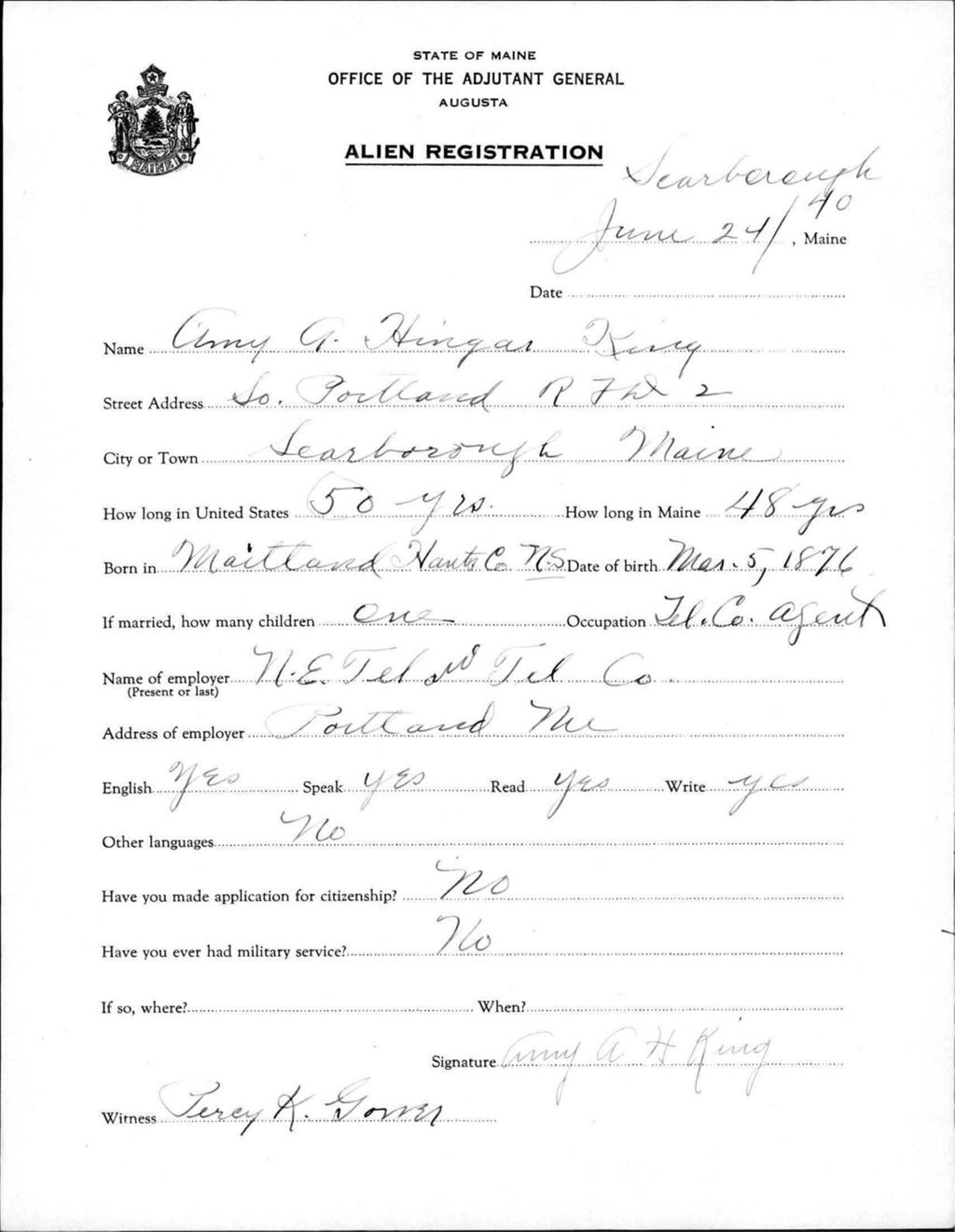 Miniature of Alien Registration- Hingar, Amy A. (Scarborough, Cumberland County)