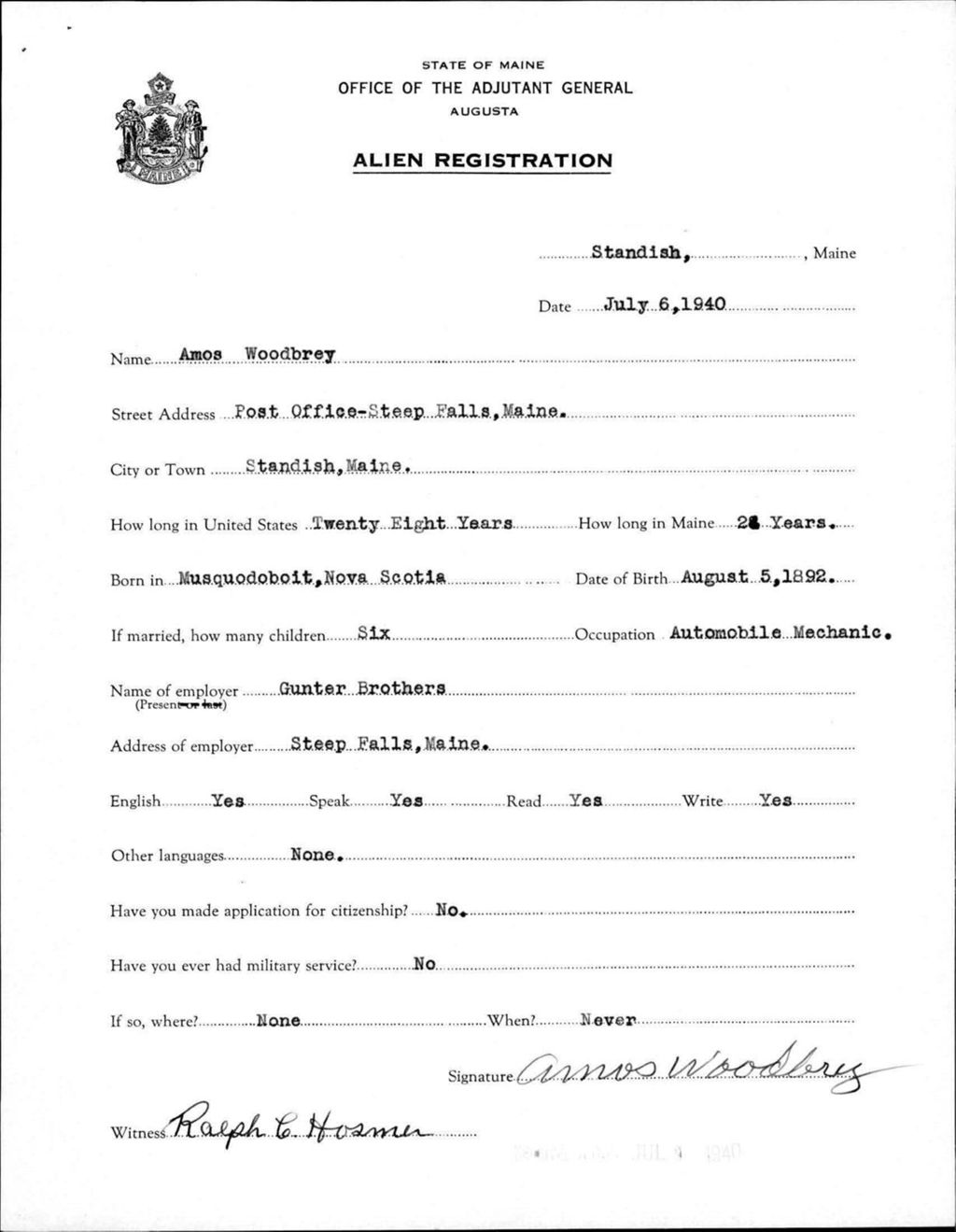 Miniature of Alien Registration- Woodbrey, Amos (Standish, Cumberland County)