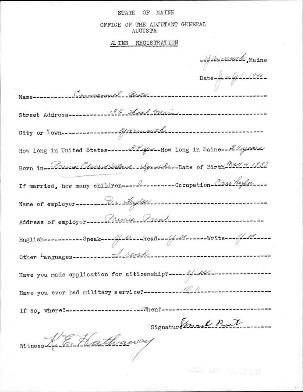 Miniature of Alien Registration- Beote, Emmanuel (Yarmouth, Cumberland County)