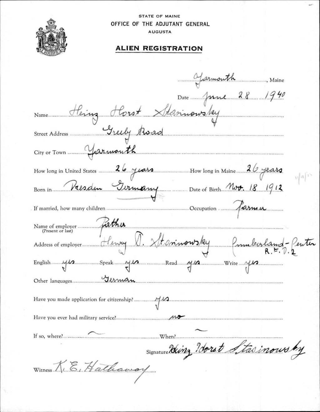 Miniature of Alien Registration- Stasinowsky, Heinz H. (Yarmouth, Cumberland County)