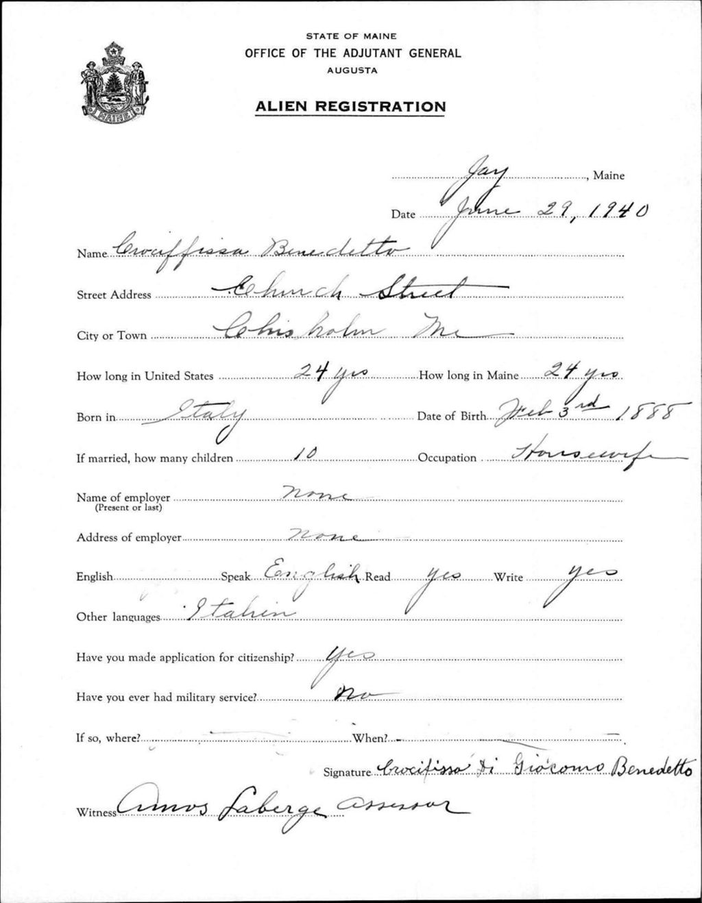 Miniature of Alien Registration- Di Giocomo, Crocifissa (Jay, Franklin County)