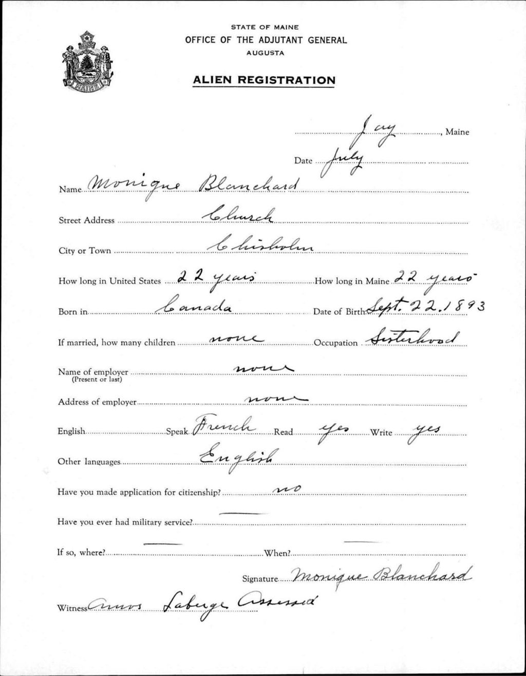 Miniature of Alien Registration- Blanchard, Monique (Jay, Franklin County)