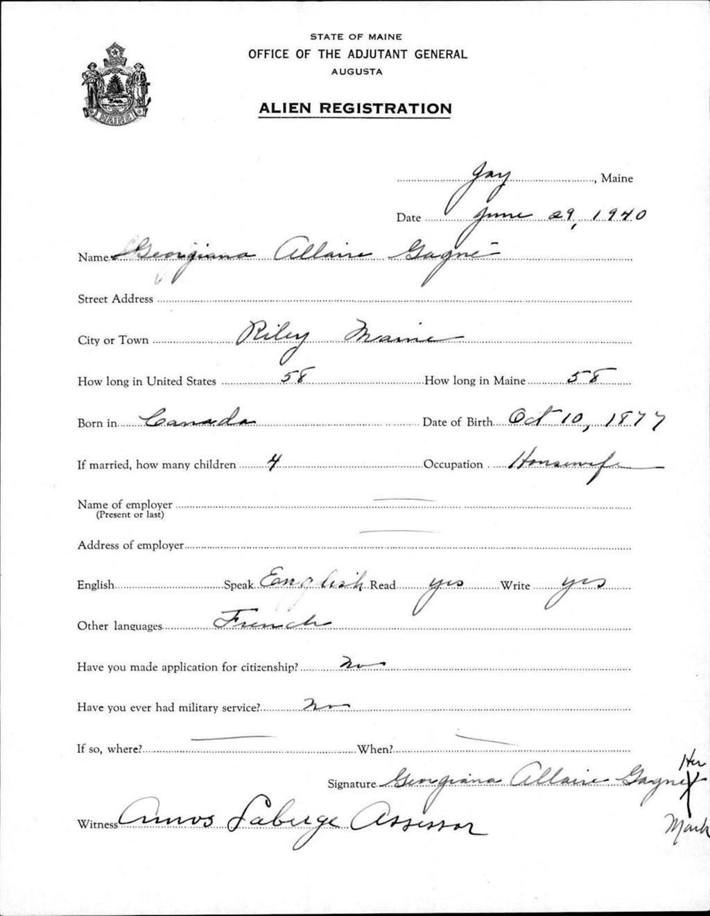 Miniature of Alien Registration- Gagne, Georgiana A. (Jay, Franklin County)