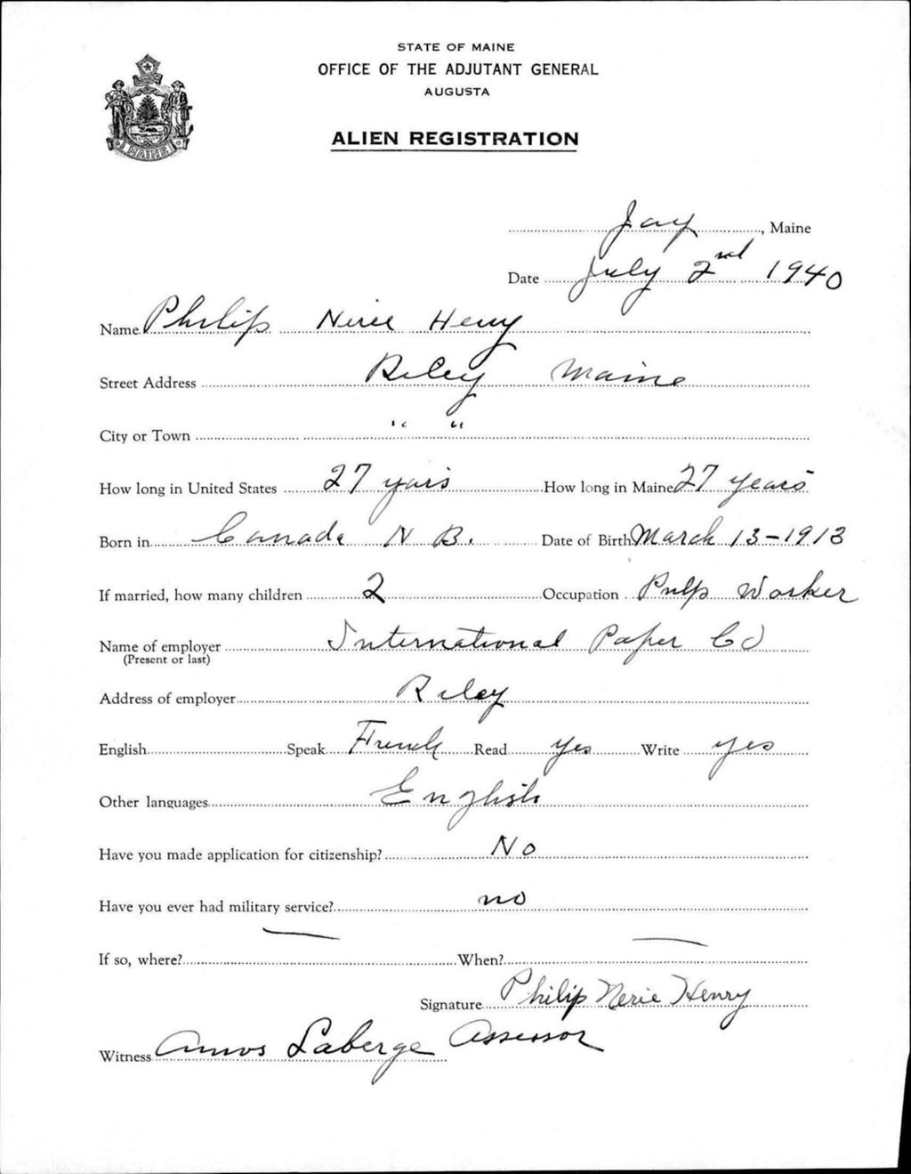 Miniature of Alien Registration- Henry, Philip N. (Jay, Franklin County)