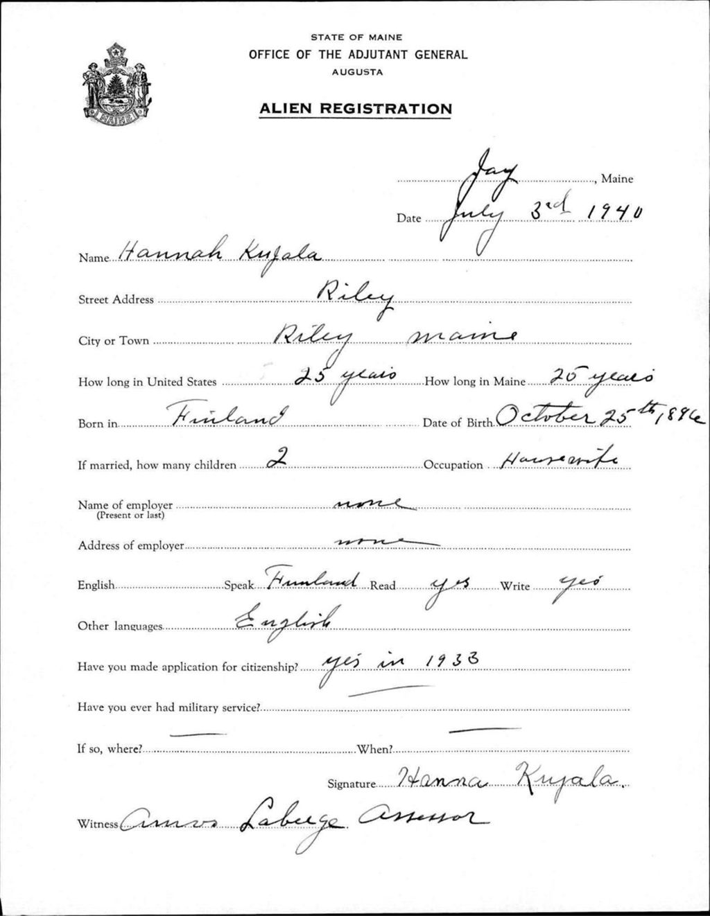 Miniature of Alien Registration- Kujala, Hannah (Jay, Franklin County)
