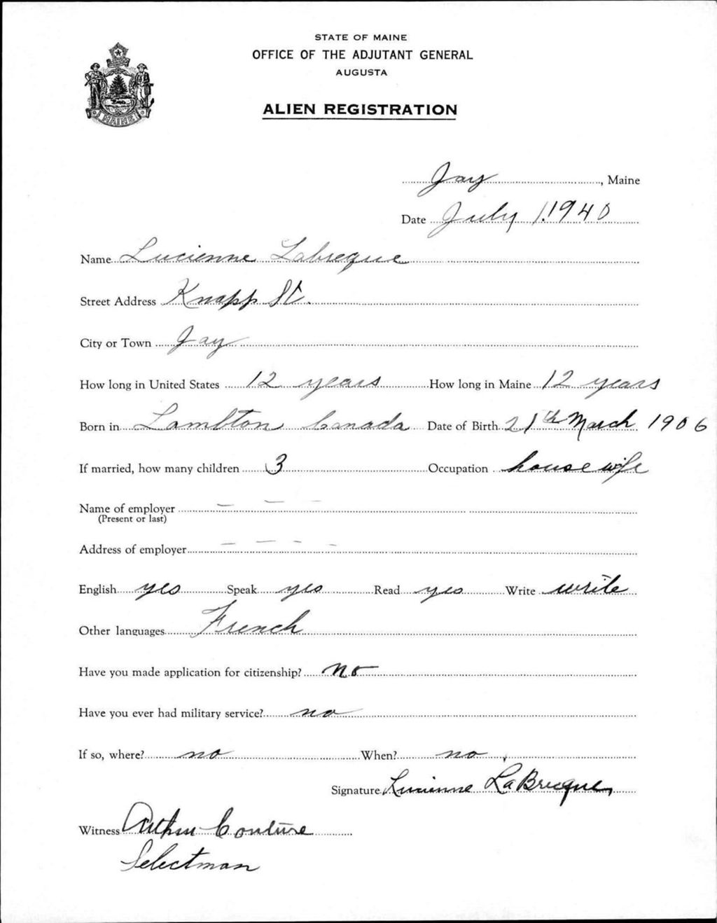 Miniature of Alien Registration- Labrecque, Lucienne (Jay, Franklin County)
