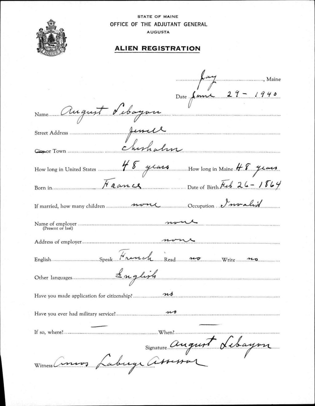 Miniature of Alien Registration- Lebayon, August (Jay, Franklin County)