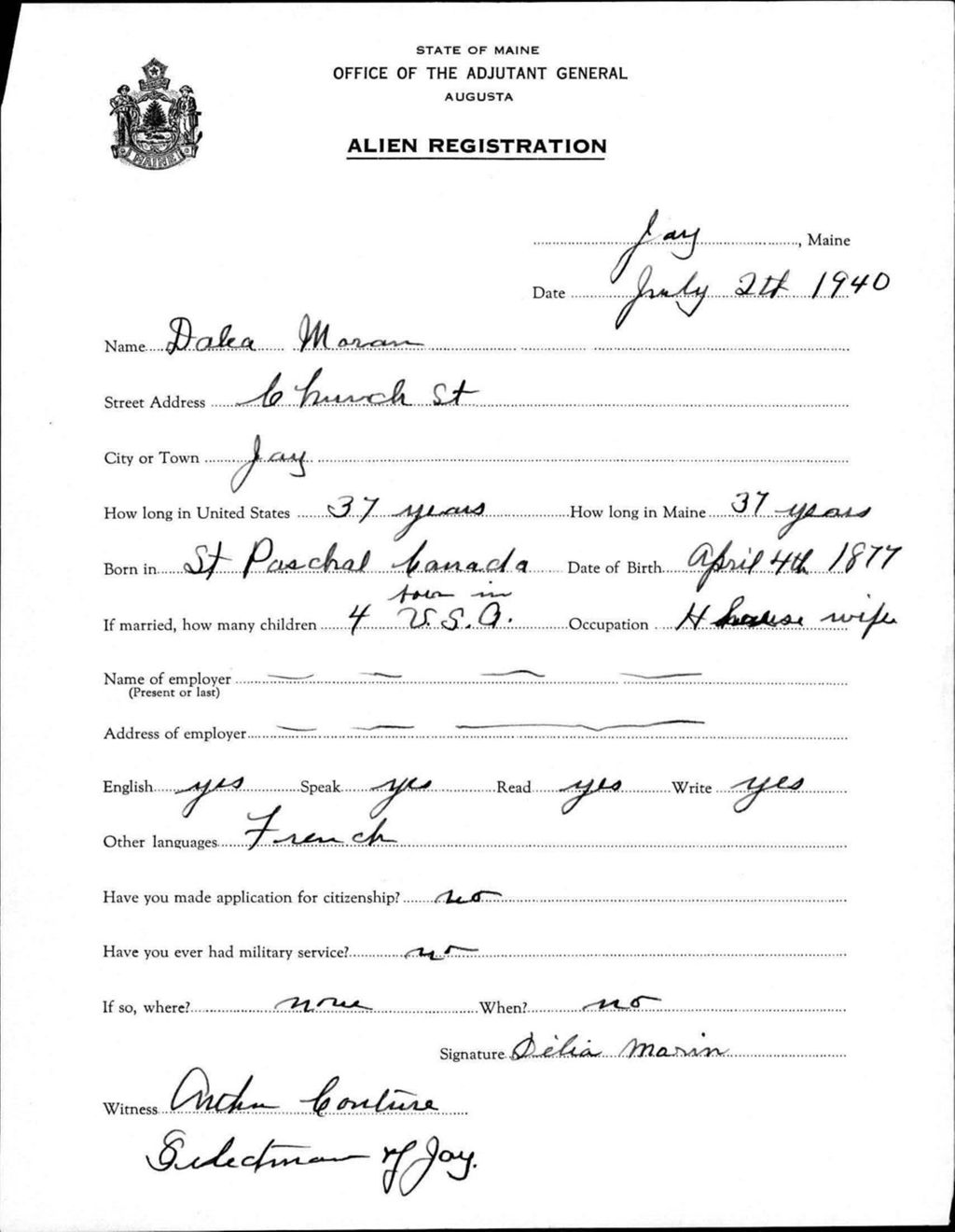 Miniature of Alien Registration- Moran, Dalea (Jay, Franklin County)