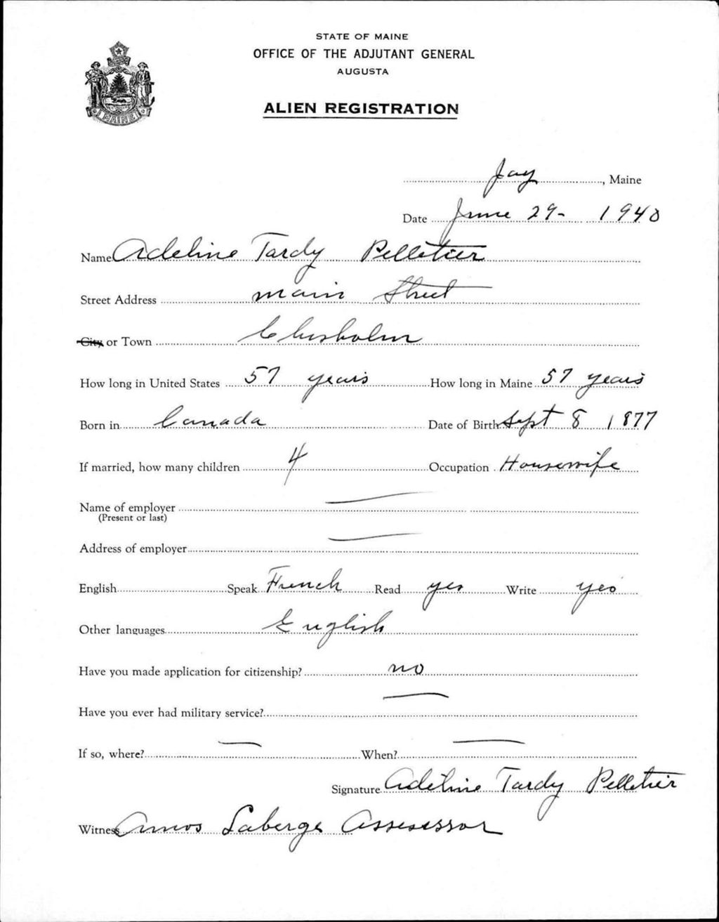Miniature of Alien Registration- Tardy, Adeline (Jay, Franklin County)