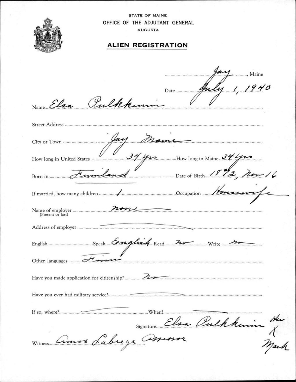 Miniature of Alien Registration- Pulkkinen, Elsa (Jay, Franklin County)