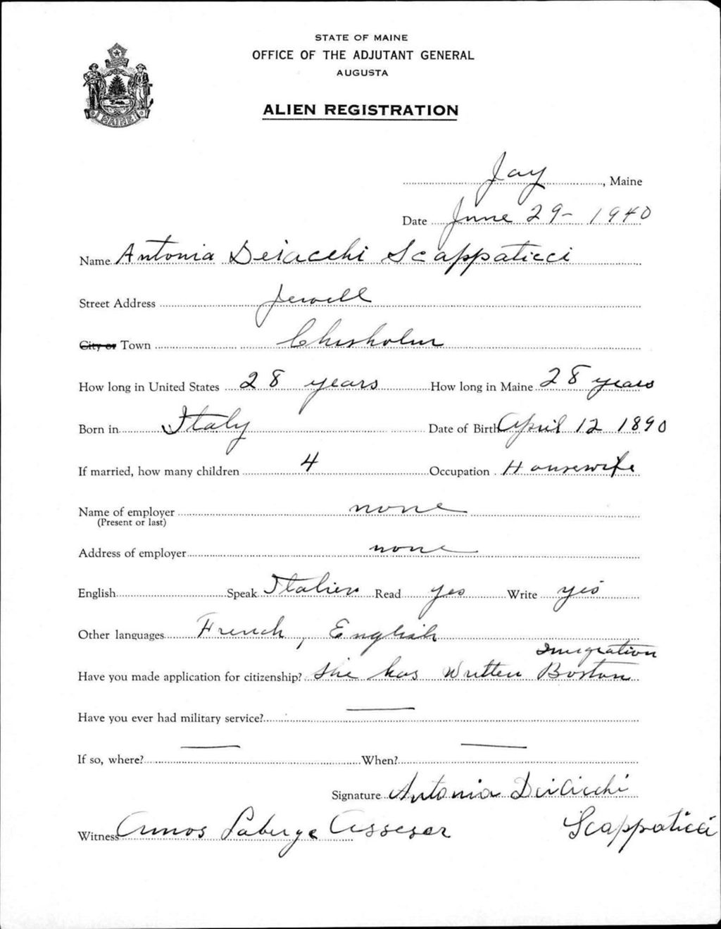 Miniature of Alien Registration- Deracchi, Antonia (Jay, Franklin County)