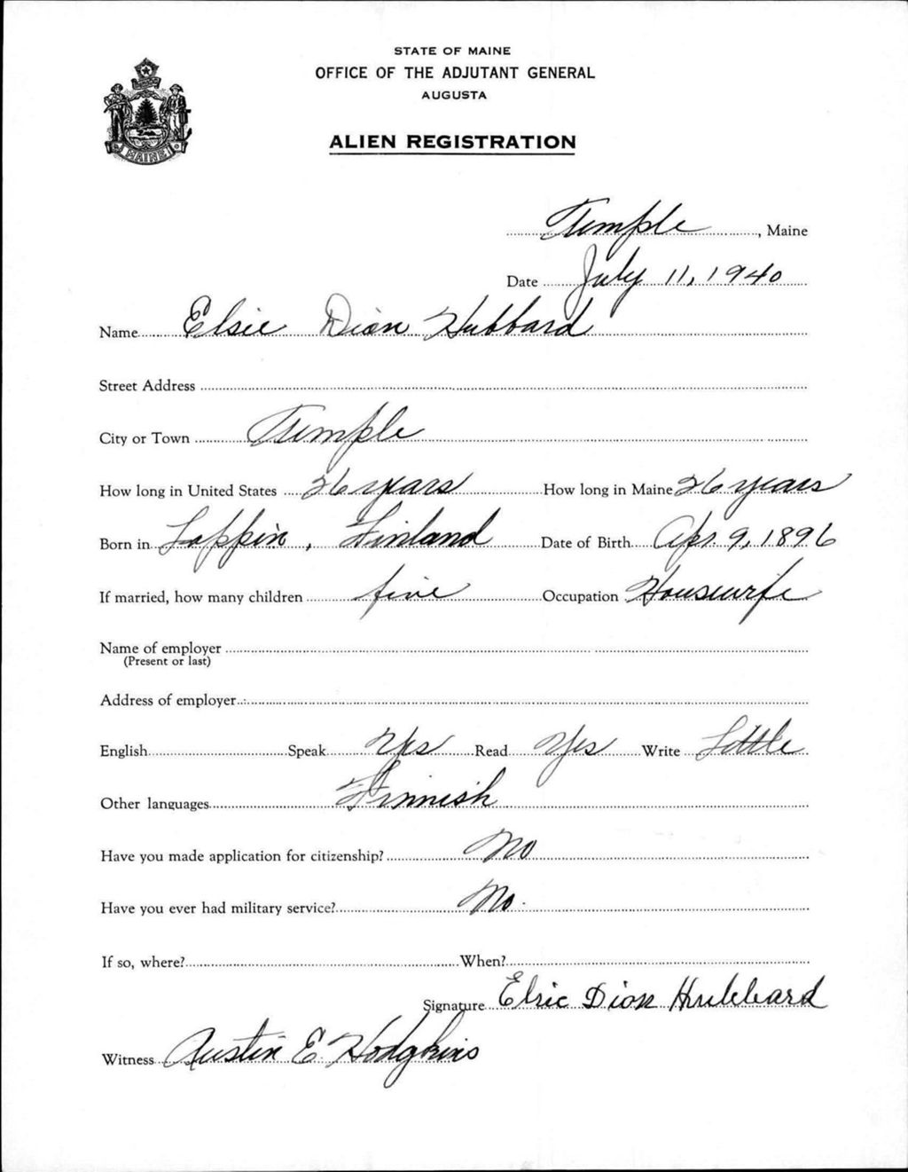 Miniature of Alien Registration- Dion, Elsie (Temple, Franklin County)