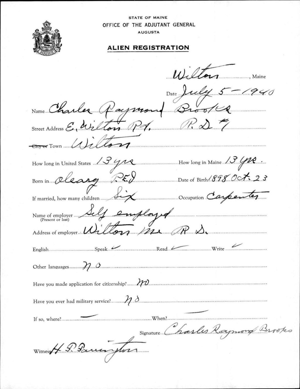 Miniature of Alien Registration- Brooks, Charles R. (Wilton, Franklin County)