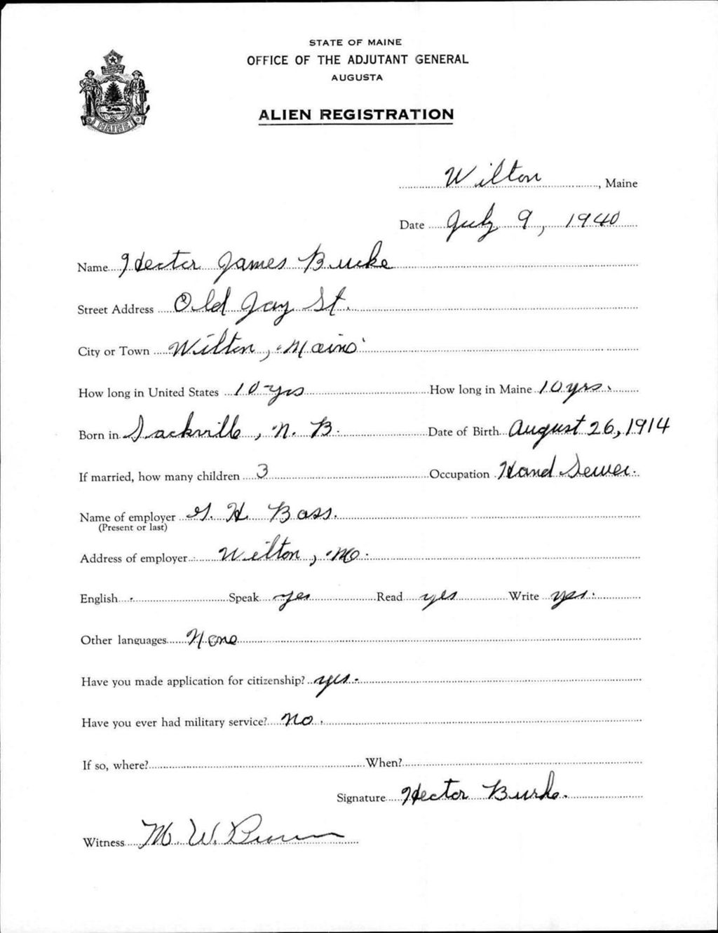 Miniature of Alien Registration- Burke, Hector J. (Wilton, Franklin County)