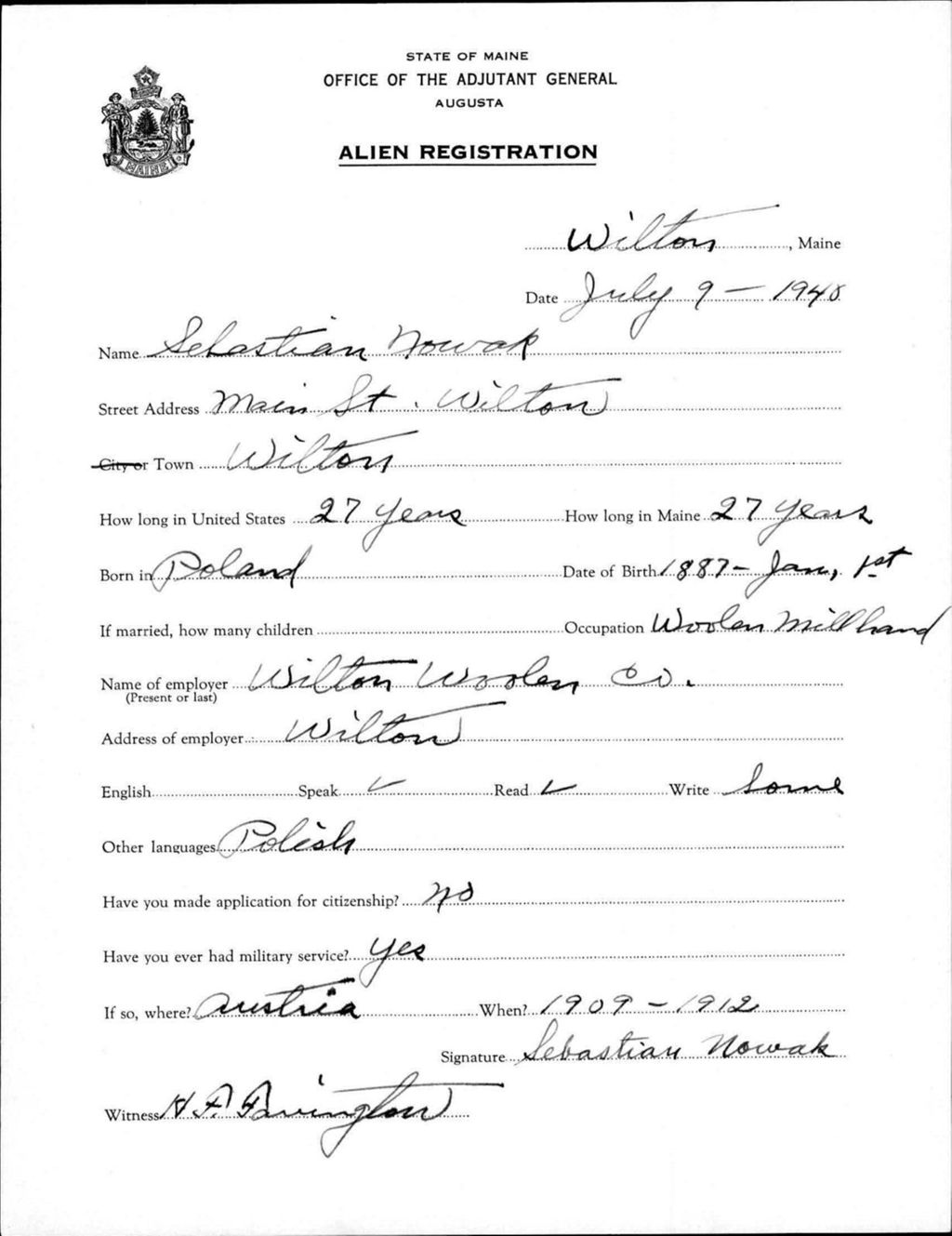 Miniature of Alien Registration- Nowak, Sebastian (Wilton, Franklin County)