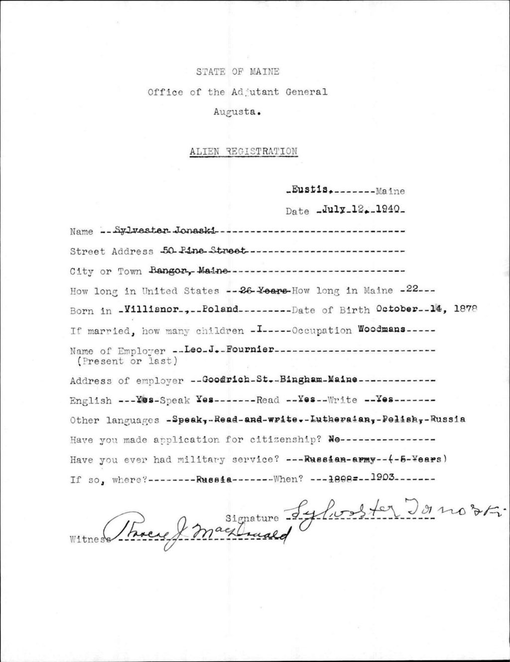 Miniature of Alien Registration- Jonaski, Sylvester (Eustis, Franklin County)