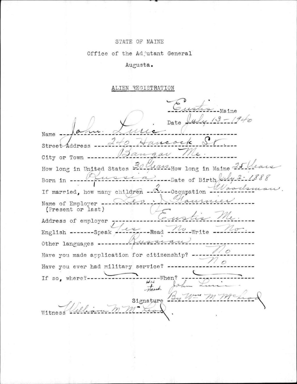 Miniature of Alien Registration- Luric, John (Eustis, Franklin County)