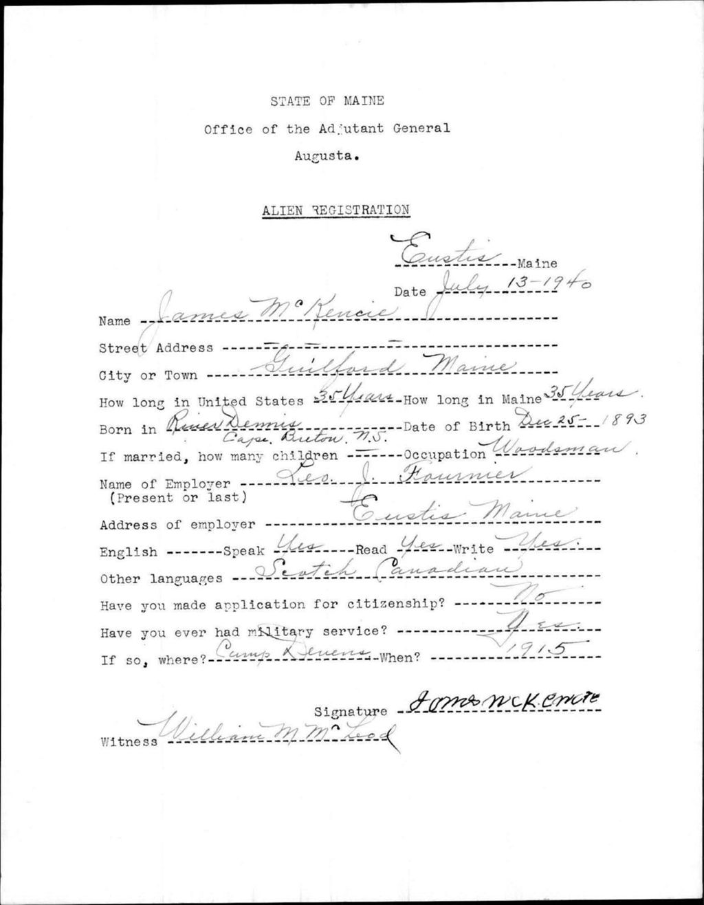 Miniature of Alien Registration- Mckencie, James (Eustis, Franklin County)