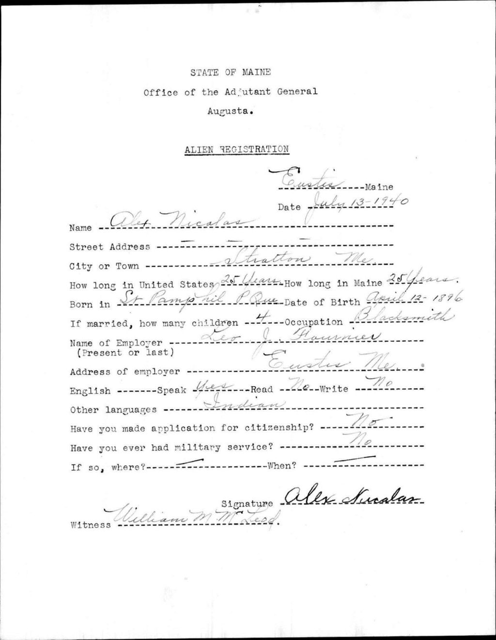 Miniature of Alien Registration- Nicolas, Alex (Eustis, Franklin County)