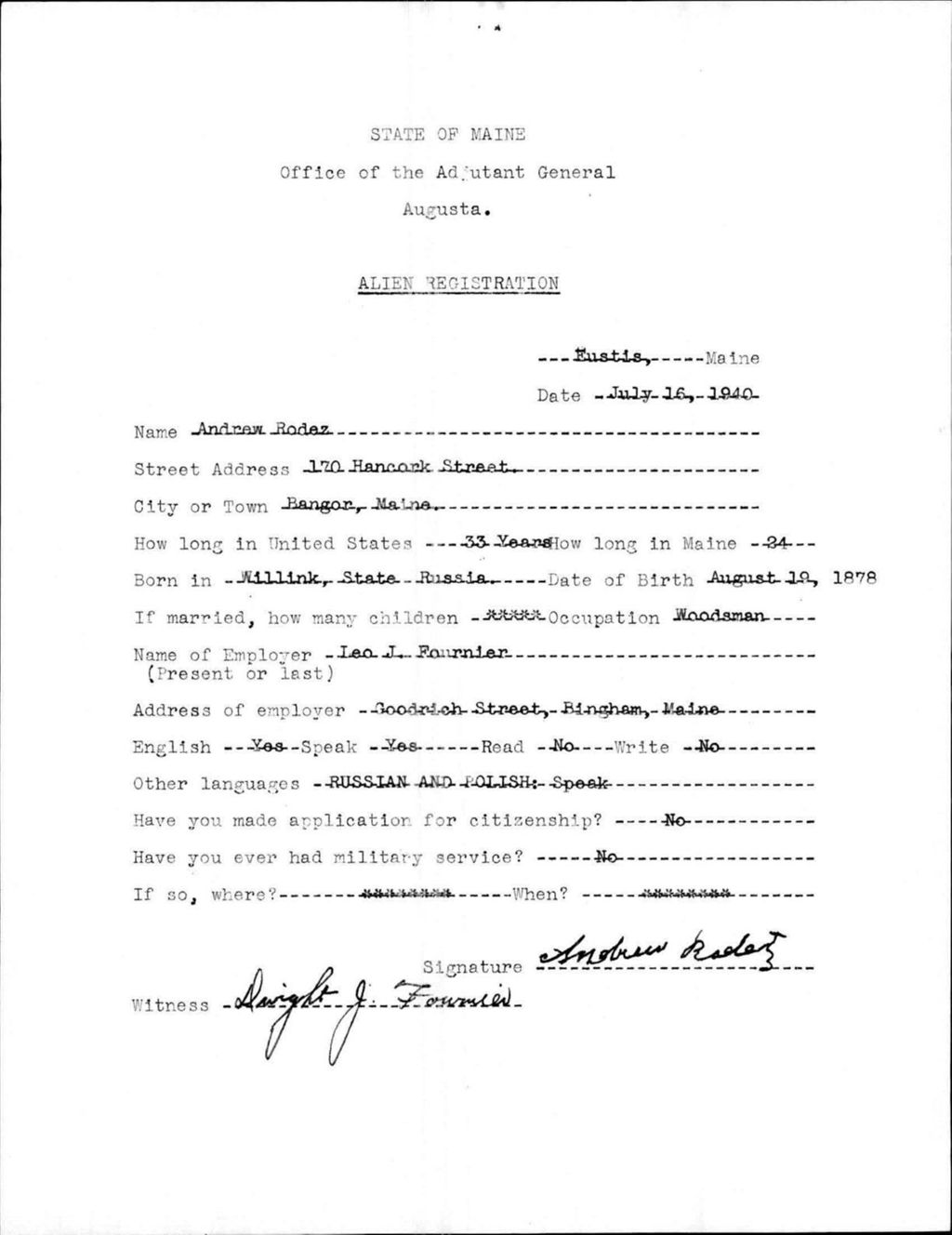 Miniature of Alien Registration- Rodez, Andrew (Eustis, Franklin County)