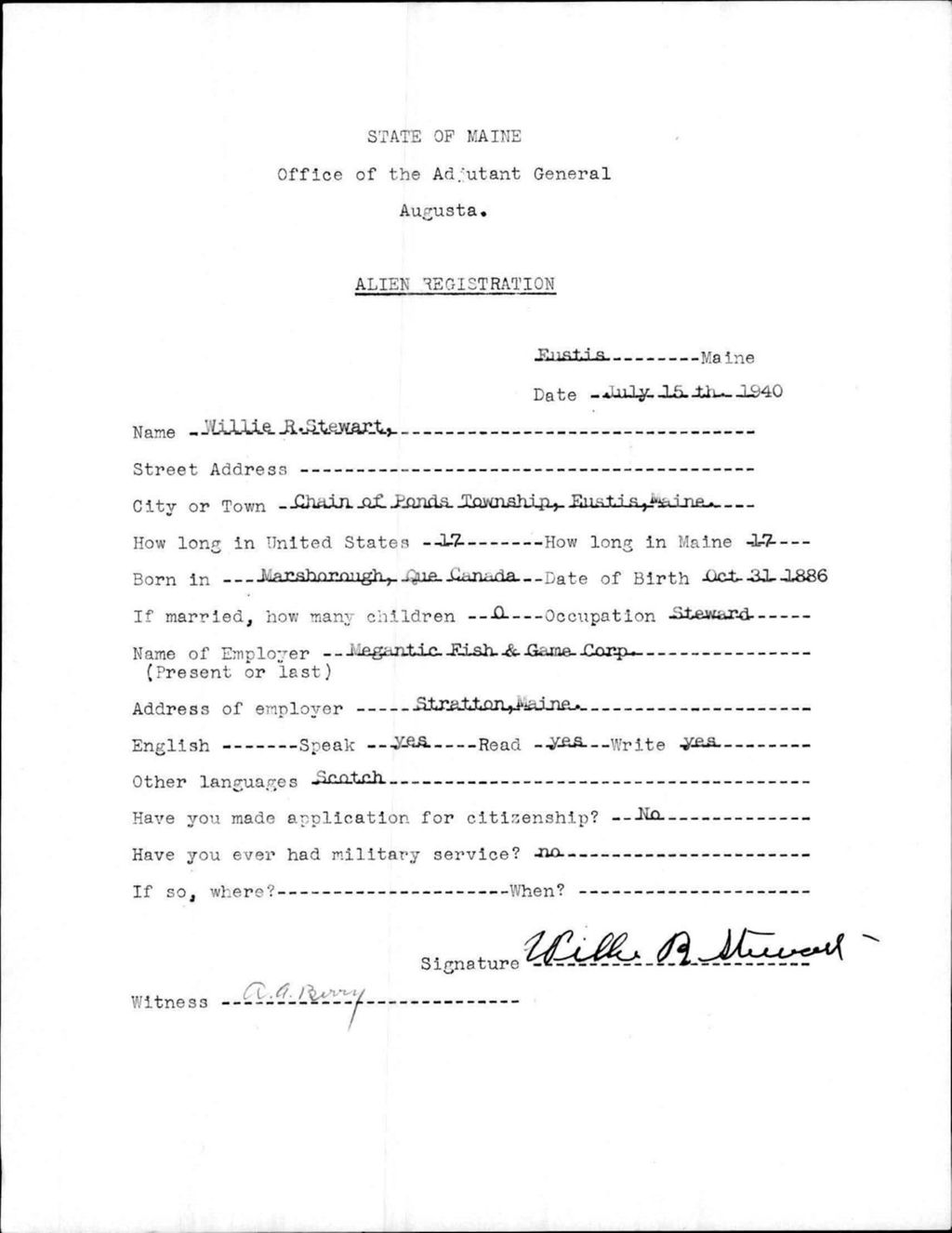 Miniature of Alien Registration- Stewart, Willie R. (Eustis, Franklin County)