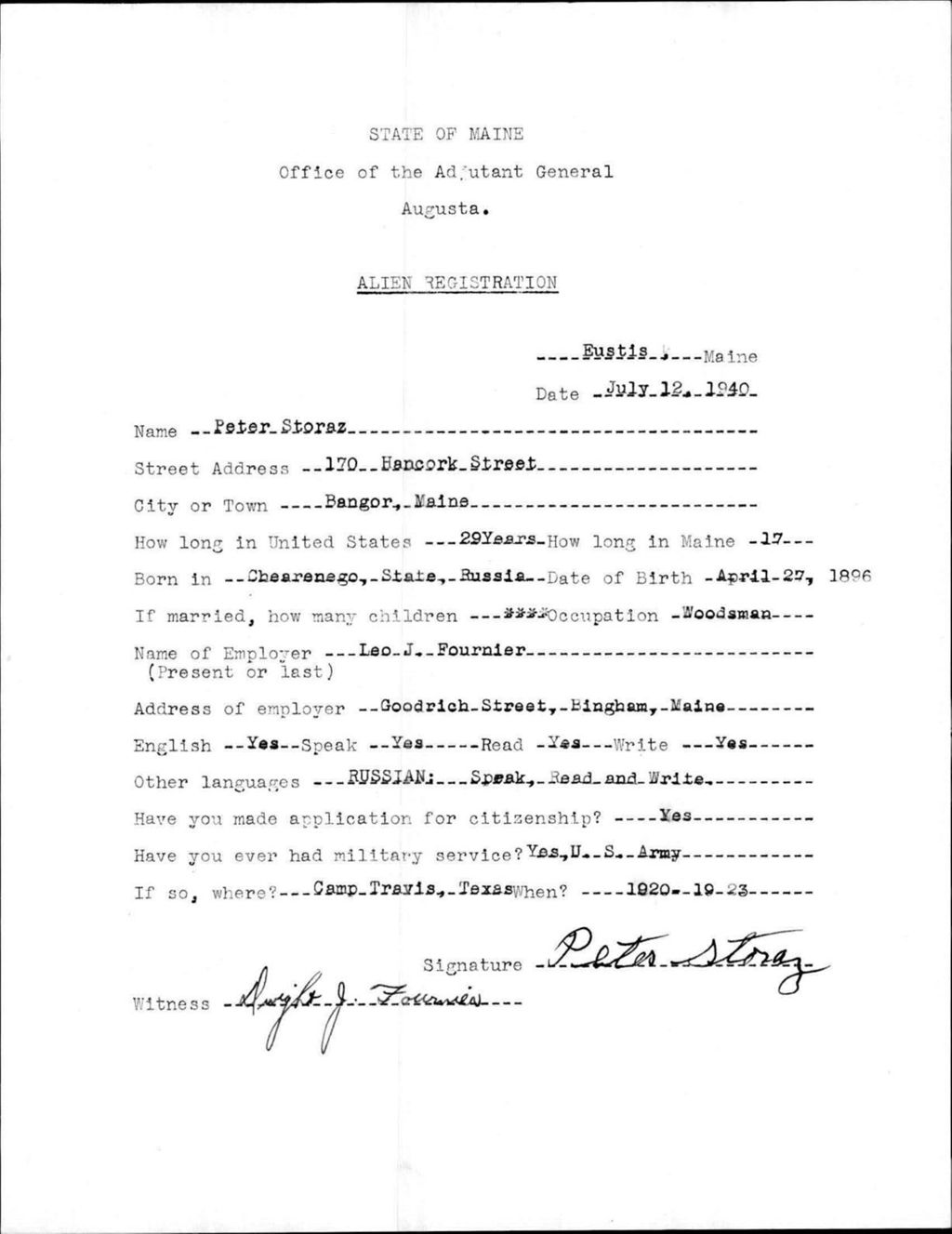 Miniature of Alien Registration- Storaz, Peter (Eustis, Franklin County)
