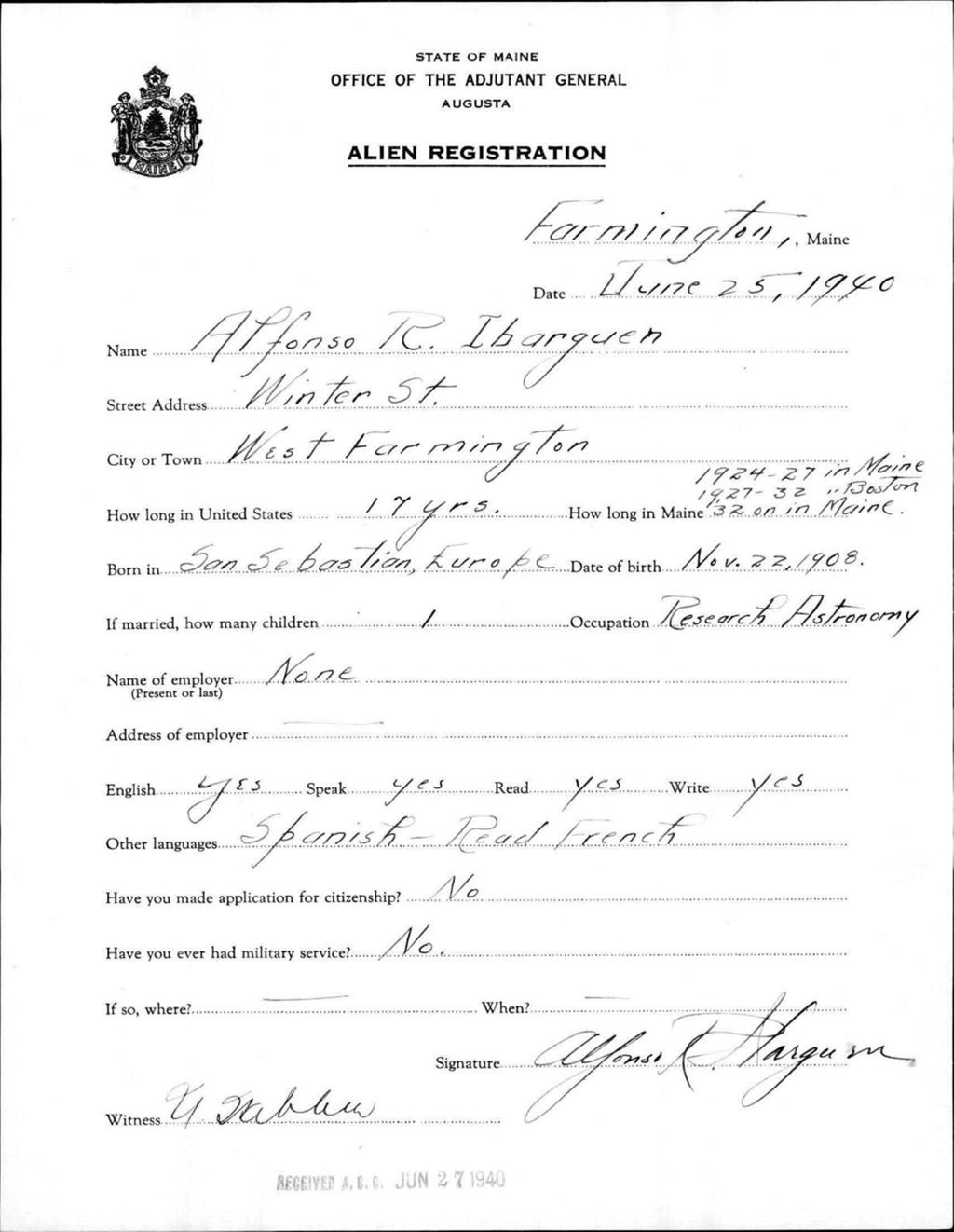 Miniature of Alien Registration- Ibarguen, Alfonso R. (Farmington, Franklin County)