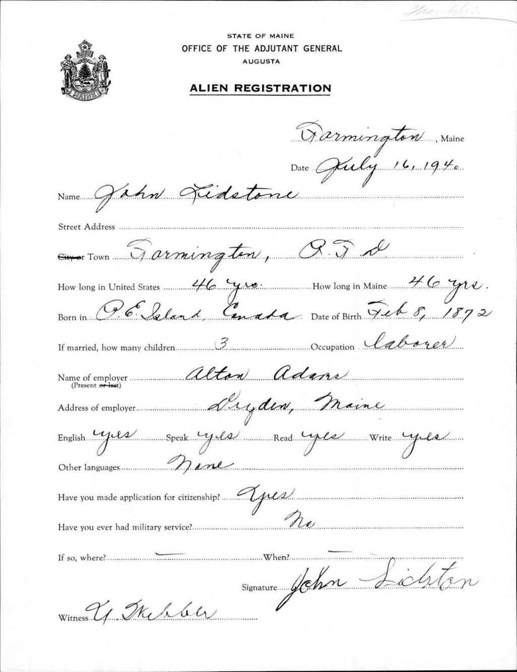 Miniature of Alien Registration- Lidstone, John (Farmington, Franklin County)