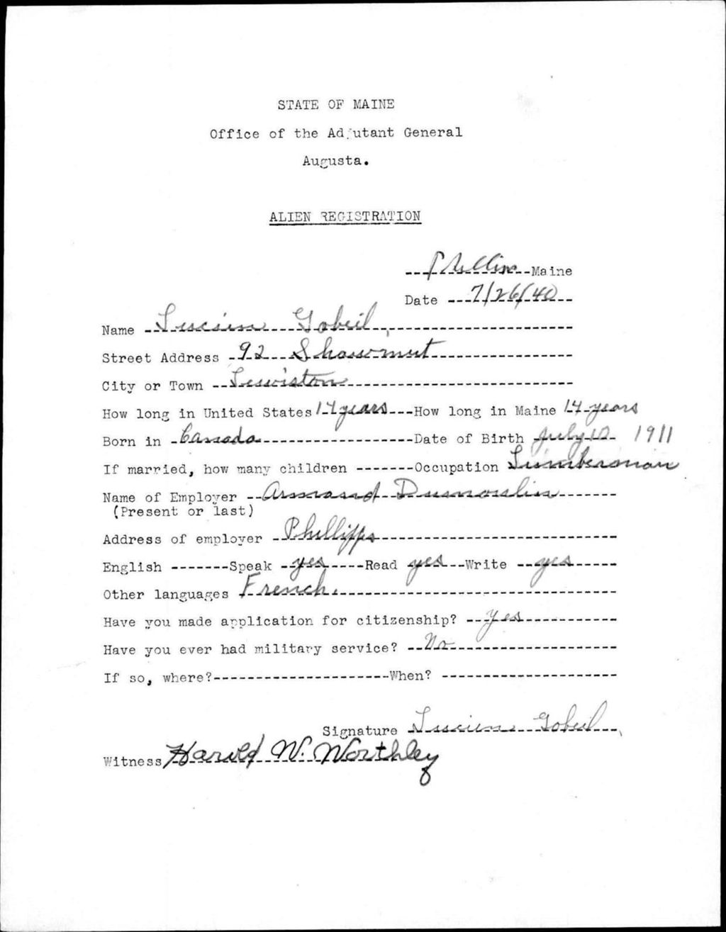 Miniature of Alien Registration- Gobiel, Lucien (Phillips, Franklin County)