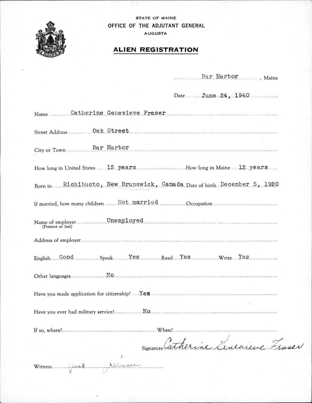 Miniature of Alien Registration- Fraser, Catherine G. (Bar Harbor, Hancock County)