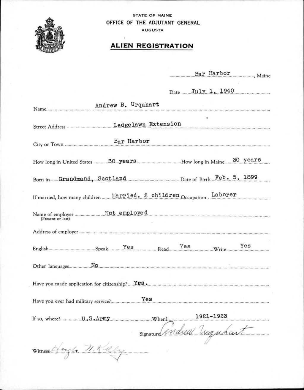 Miniature of Alien Registration- Urquhart, Andrew B. (Bar Harbor, Hancock County)
