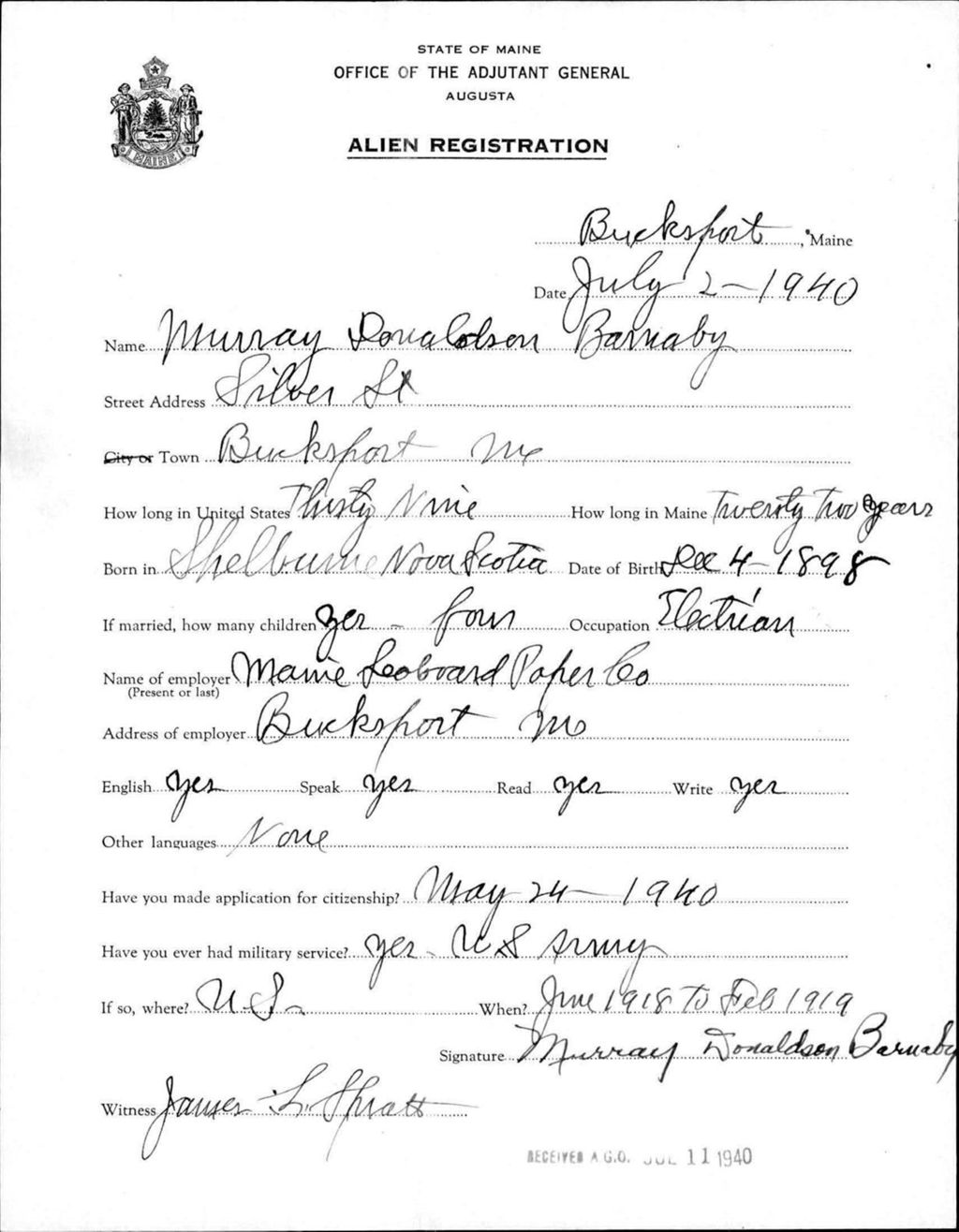 Miniature of Alien Registration- Barnaby, Murray D. (Bucksport, Hancock County)