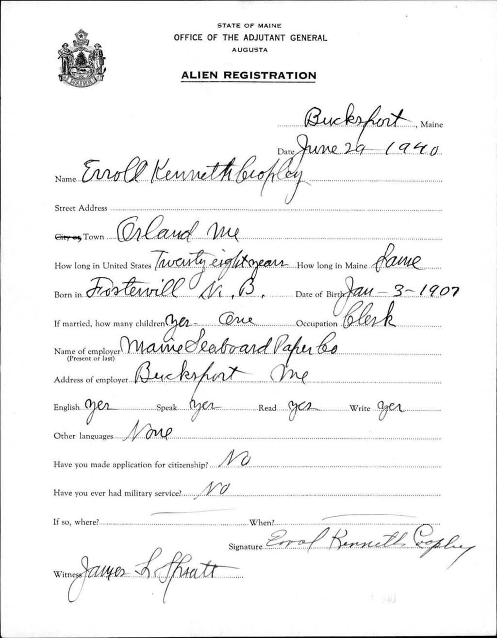 Miniature of Alien Registration- Cropley, Erroll K. (Bucksport, Hancock County)