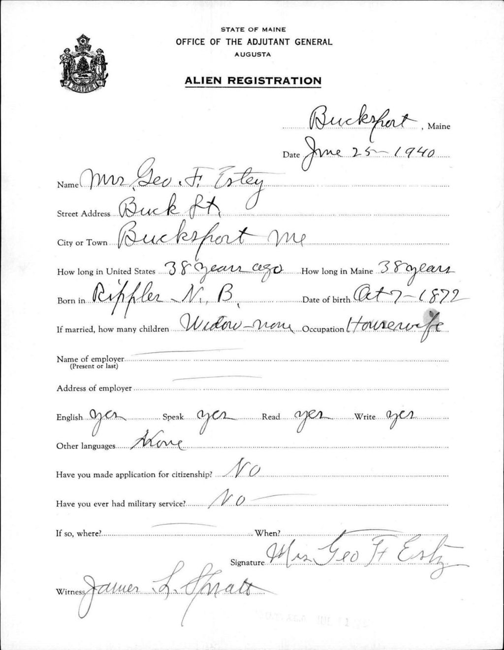 Miniature of Alien Registration- Estey, George F. (Bucksport, Hancock County)