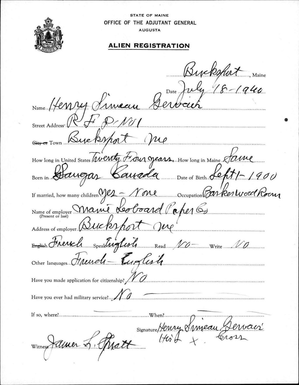 Miniature of Alien Registration- Gervais, Henry S. (Bucksport, Hancock County)