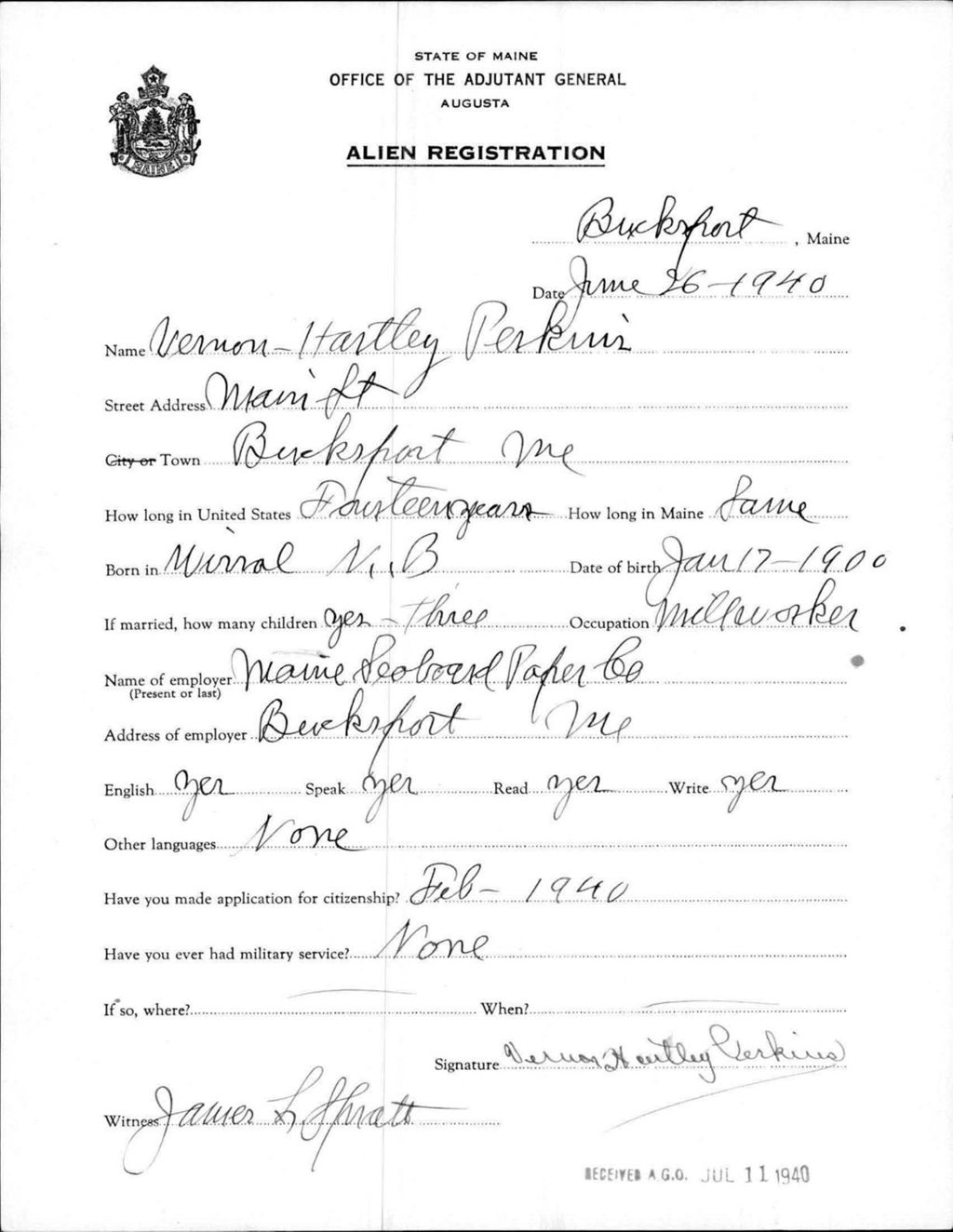 Miniature of Alien Registration- Perkins, Vernon H. (Bucksport, Hancock County)