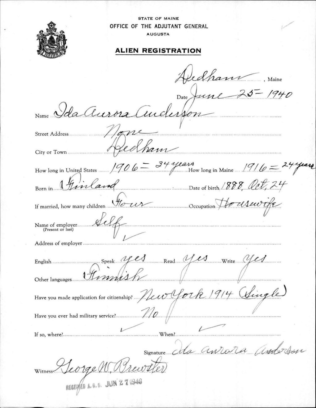 Miniature of Alien Registration- Anderson, Ida A. (Dedham, Hancock County)