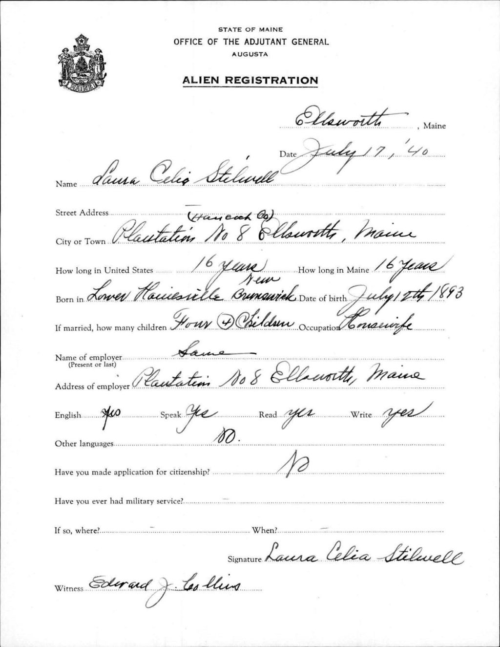 Miniature of Alien Registration- Stelwell, Laura C. (Ellsworth, Hancock County)