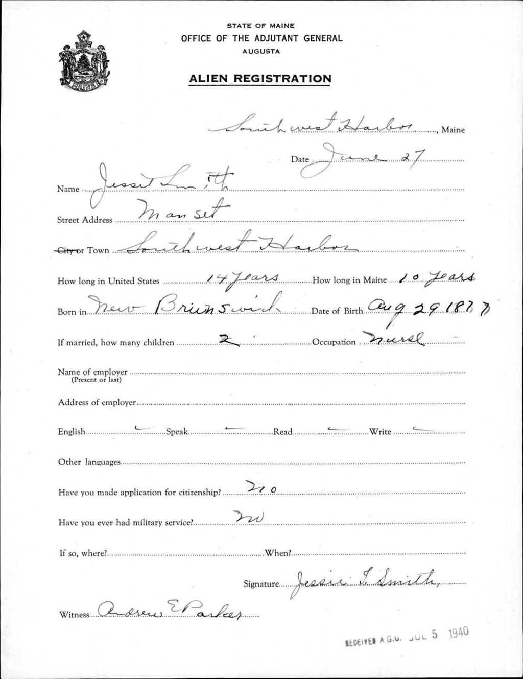 Miniature of Alien Registration- Smith, Jessie (Southwest Harbor, Hancock County)
